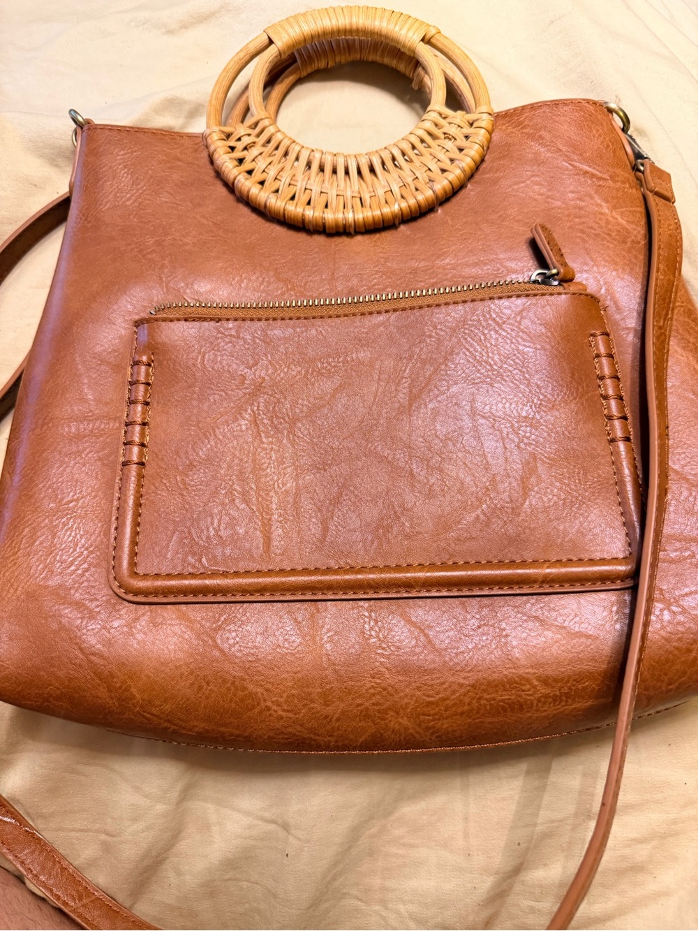 ✨ 3 for $15 sale - Classic Faux Leather Shoulder Bag with Woven Ring Handles - Picture 2 of 8
